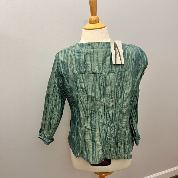 NEW Kathleen Sommers Shirt Jacket Crinkle Iridescent Artsy Green Teal Sz M - Picture 12 of 12